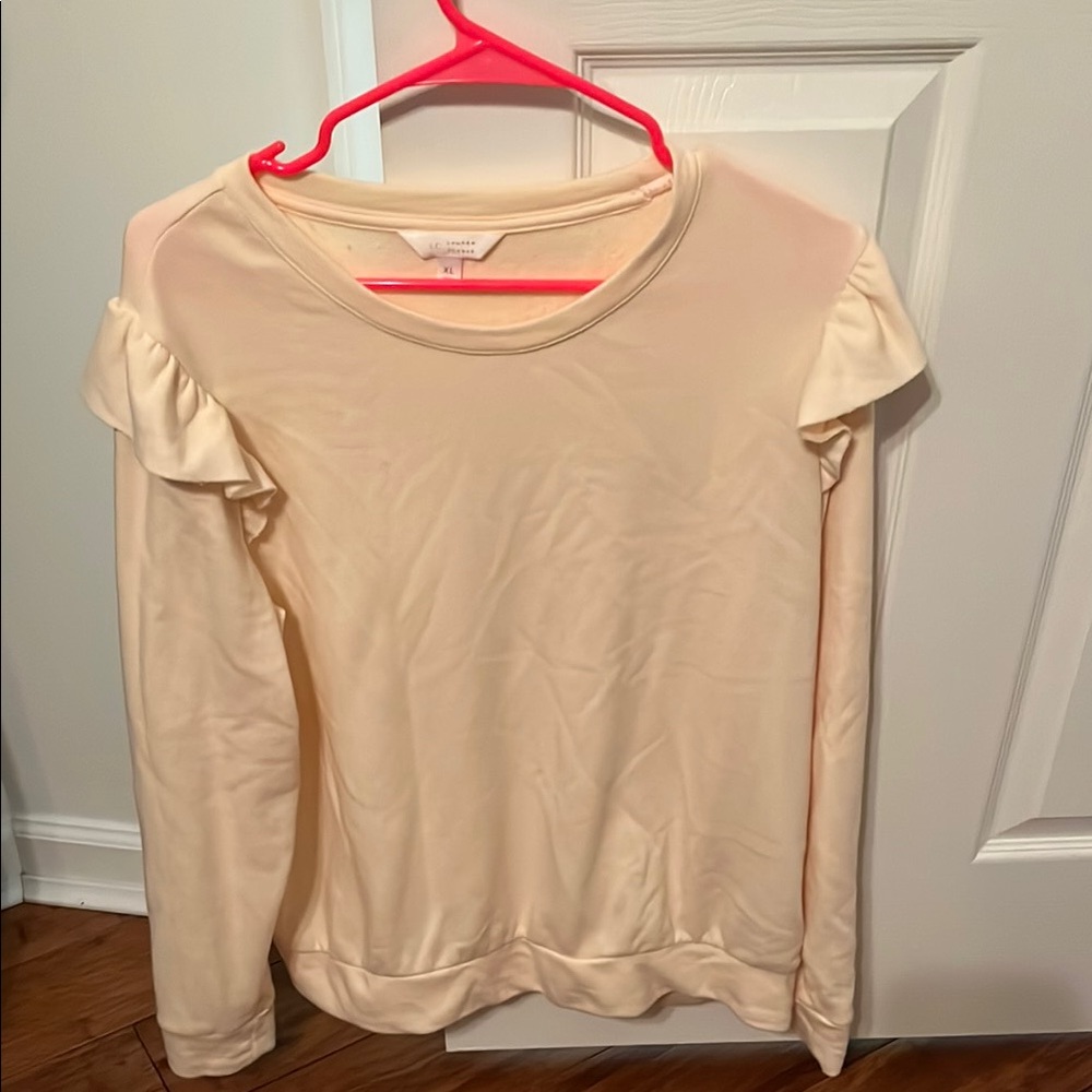 Women's Cream Top/sweatshirt with Ruffle Detail